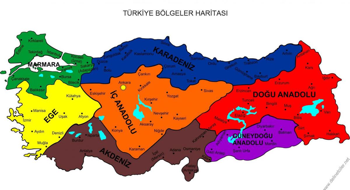 turkiye de hangi sehir hangi bolgede bulunur